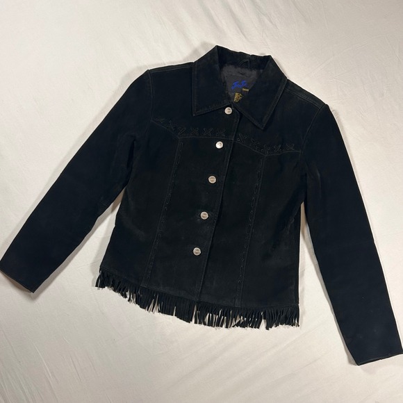 JouJou Skins Womens S Black Suede Leather Fringe Western Jacket Whipstitch VTG - Picture 12 of 12